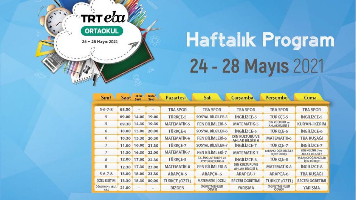 TRT 24-28 Mayıs 2021 Haftalık Programı 